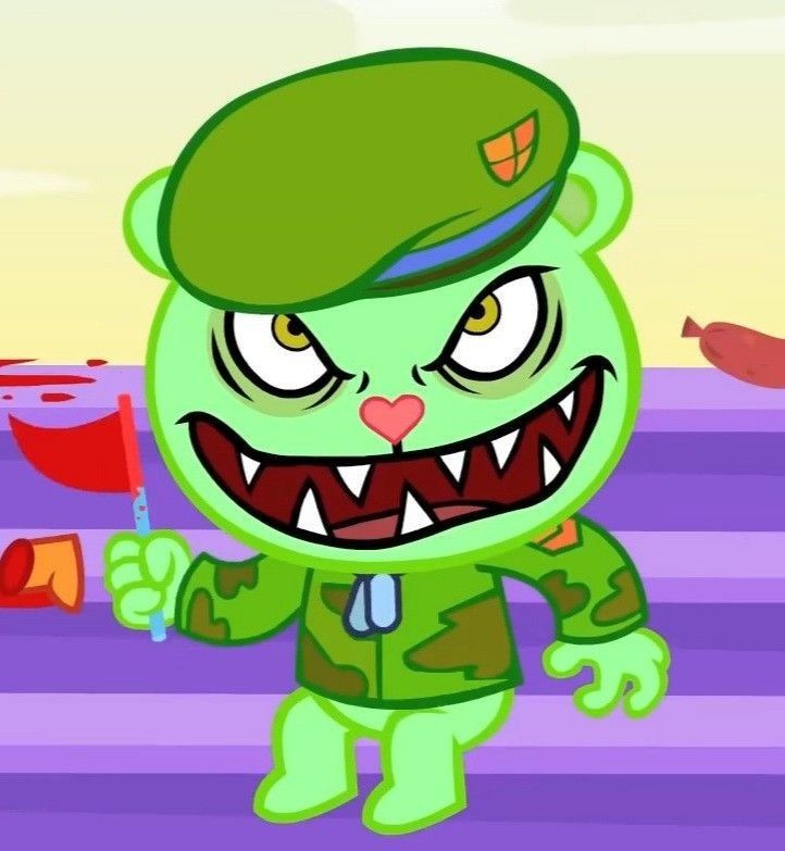 a cartoon character with an evil grin on his face and green clothes, holding a red cup