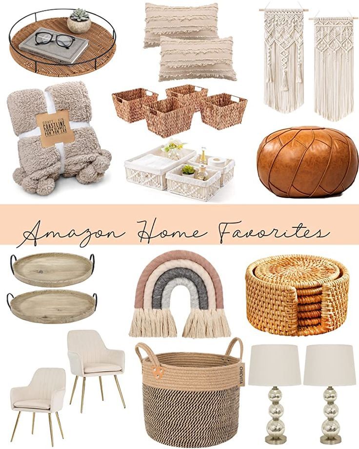 an assortment of home decor items with the words amazon on top and below it, including baskets