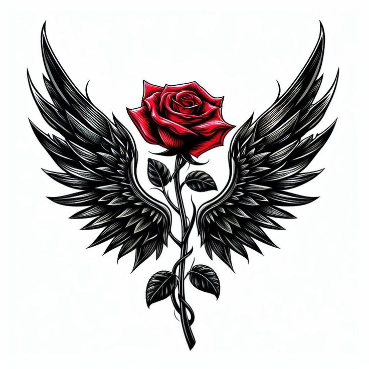 a rose with wings on it