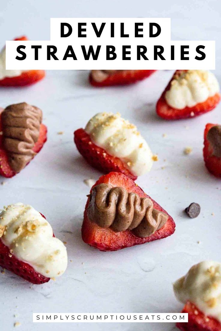 Deviled Strawberries. Deviled Strawberries, Strawberries Cheesecake, Cheesecake Filled Strawberries, Cheesecake Stuffed Strawberries, No Bake Cheesecake Filling, Stuffed Strawberries, Chocolate Rice Krispie Treats, Yummy Cheesecake, Chocolate Crunch