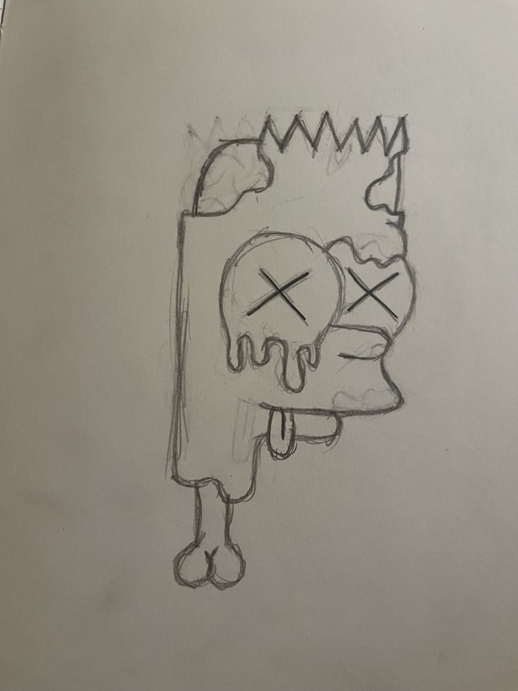 a drawing of a cartoon character with a skull on it's head and arms