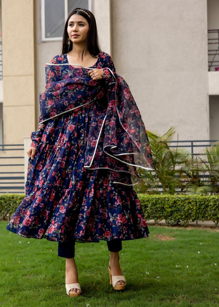 "Get ready to bloom in style with our Navy Blue Floral Printed Anarkali 🌸 Perfect for any occasion, this stunning piece is now available for only $99.00! 💰 Don't miss out on this must-have addition to your wardrobe 👗 Shop now and stand out from the crowd! ✨ #NavyBlueAnarkali #FloralPrint #FashionFinds #AnarkaliLove #StylishAndAffordable #SpringStyle #MustHaveItem # #etherealoutfitters Navy Blue Anarkali, Printed Anarkali, Navy Blue Pants, Pakistani Outfits, Blue Pants, Cotton Pants, Festive Season, Anarkali, Floral Printed