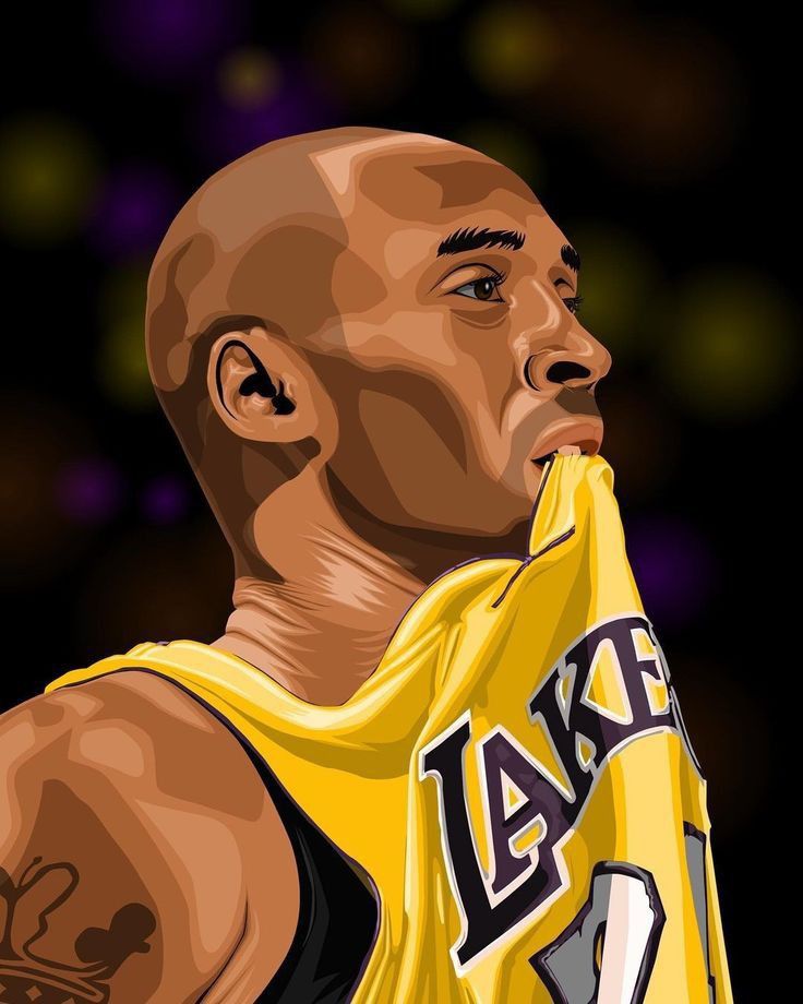 a painting of a man holding a banana in his hand and wearing a lakers jersey