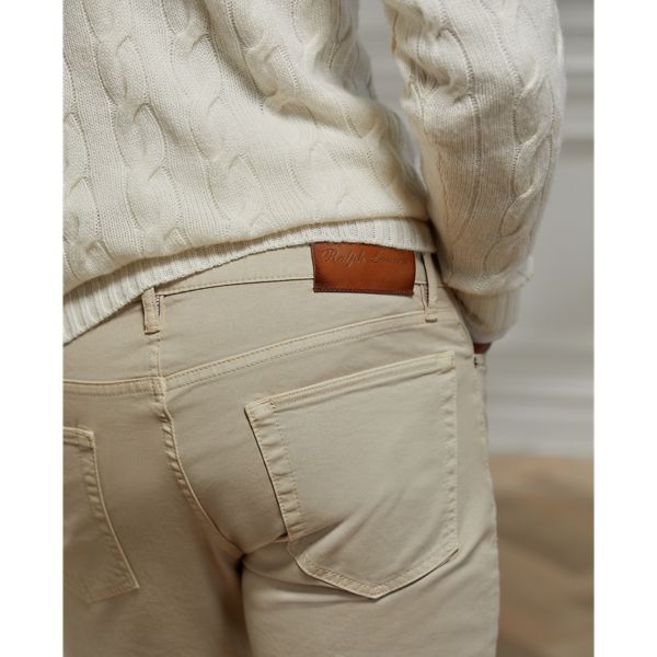 In Italian stretch twill these lightweight jeans are garment-dyed and stone-washed for tonal nuances along the seams and a luxuriously soft feel. Fitted Cream Jeans With Five Pockets, Fitted Cream Jeans, Classic Cream Pants With Five Pockets, Classic Beige Straight Leg Jeans, Classic Cream Jeans With Five Pockets, Neutral Cotton Jeans With Five Pockets, Classic Beige Pants With Five Pockets, Classic Cream Jeans, Classic Cream Jeans For Workwear