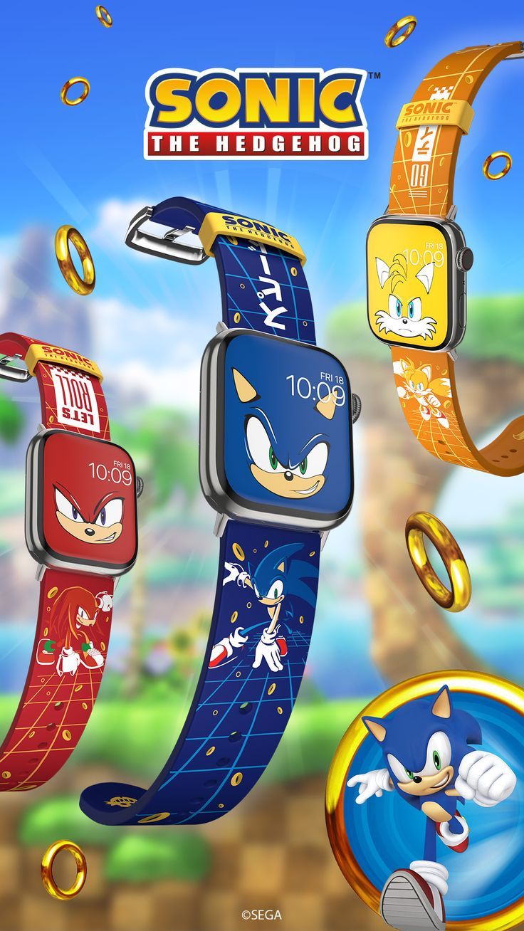 an advertisement for sonic the hedgehog watches with cartoon characters on them and flying around