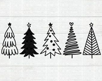 three christmas trees with hearts and stars on them, one is black and the other is white