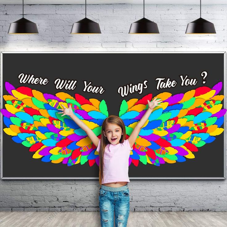 PRICES MAY VARY. 【 Unique Wings Bulletin Board Set 】You will receive letter cut-outs for the words " Where Will Your Wings Take You? ". 112 x rainbow feathers, 24 x colorful feathers, 200 x glue dots. 【 Inspiring and Eye Catching 】Where Will Your Wings Take You bulletin board with wings made of indiviually cut and decorated feathers, Vibrant motivational cutouts features an assortment of eye-catching colors that celebrate our achievements that our 'wings' have helped lift us up to. 【 Thoughtful Smile Bulletin Board Ideas, School Hallway Themes, Wings Bulletin Board, Door Decor School, Bulletin Board Sayings, Pta Bulletin Boards, Motivational Bulletin Boards, Classroom Decoration Ideas, Bulletin Board Decoration