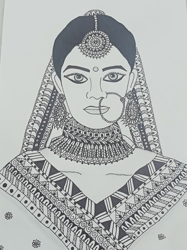 Bride Mandala Art, Mandala Drawing, Indian Bride, Mandala Art, Disney Princess, Disney Characters, Drawings, Disney, Fictional Characters