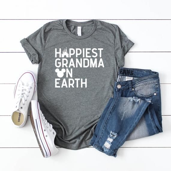 Our new Happiest Grandma on Earth tee is perfect for all grandmas who are going on a Disney vacation or cruise! You'll love wearing this super soft tee while enjoying a day at the Happiest Place on Earth! This shirt makes a great gift for all grandmas who are going on a Disney trip! This t-shirt is everything you've dreamed of and more. It feels soft and lightweight, with the right amount of stretch. It's comfortable and flattering for both men and women. FABRICATION• 52% airlume combed and ring Disney Mom Shirt, Disney Maternity, Baby Announcement Shirts, Disney Vacation Shirts, Disney Trip Shirts, Disney Mom, Womens Disney Shirts, Funny Dog Shirts, Happy Mama