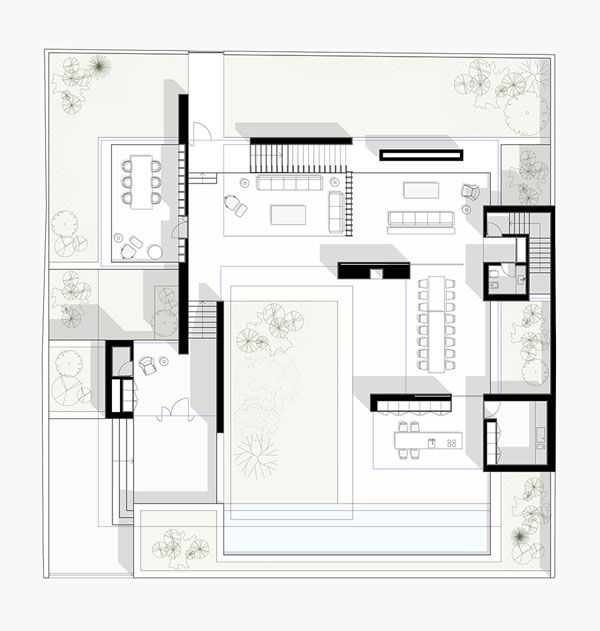 the floor plan for this modern house is very simple and has lots of space to move around