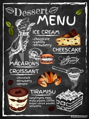 a chalkboard menu for desserts and ice cream