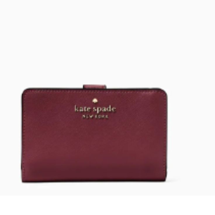 Kate Spade - "Staci" Medium Compartment Bifold Wallet Color: Deep Berry (Vibrant Maroon, Deep Red Color) -Brand New With Tags And Packaging- 3.58" H X 5.59" W X 1.22" D Saffiano Leather Ksny Metal Pinmount Logo Two Way Spade Jacquard Lining Interior: 8 Credit Card Slots, Id Window, 4 Slip Pockets, 2 Bill Folds Exterior: L-Zip Coin Compartment Snap Closure Dust Bag Not Included Kate Spade Compact Wallet For Formal Occasions, Compact Kate Spade Wallet For Formal Occasions, Compact Formal Wallet By Kate Spade, Chic Kate Spade Bifold Wallet, Red Evening Wallet, Red Kate Spade Wallets For Everyday Use, Chic Kate Spade Evening Wallet, Kate Spade Leather Wallets As Gift, Elegant Burgundy Wallet With Interior Card Slots