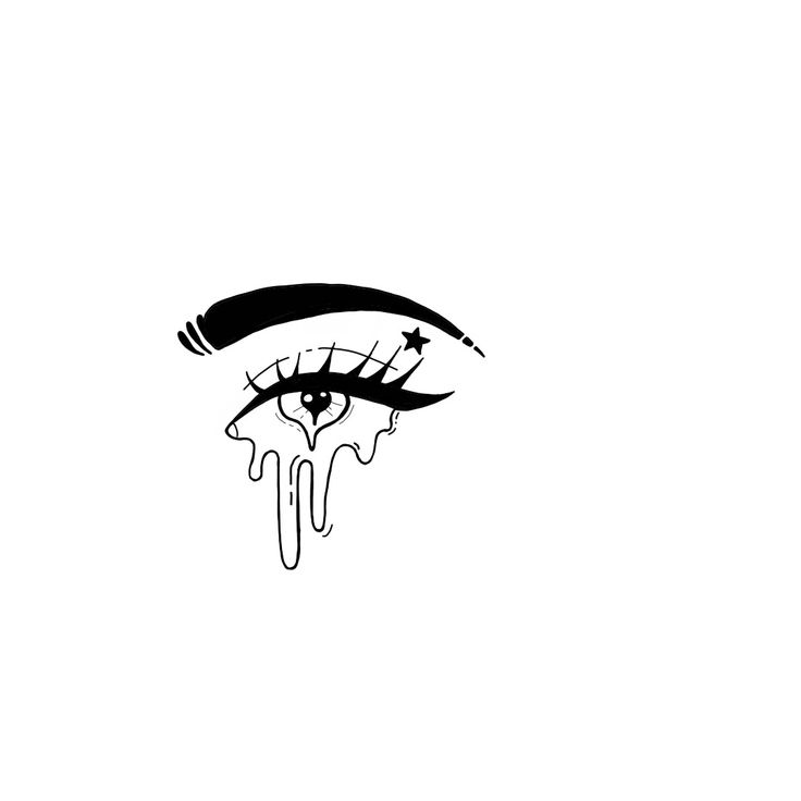 a black and white drawing of a woman's eye with long lashes, dripping liquid