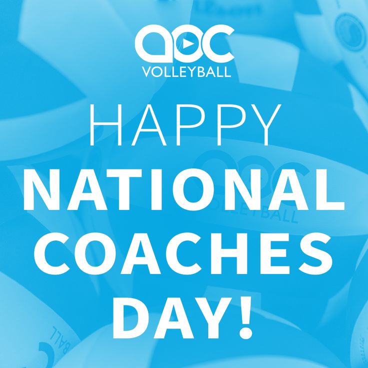 volleyball balls with the words happy national coaches day in white on a blue and black background