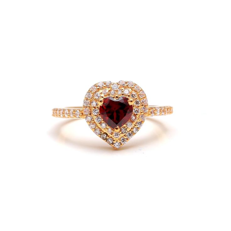 Natural Garnet Ring * 14K Solid Gold Jewelry * Red Gemstone Vintage Ring * Moissanite Ring Band * Red Heart Ring * Handmade Engagement Ring Specifications :- * Material            :     Gold, Gemstone * Stone Name    :     Natural Garnet * Stone Size       :     6X6 mm * Ring Weight     :     2.30 Gm. Approx Shipping Handling Time :     We Take no handling time, We ship to Worldwide, Please make sure your shipping address is correct. Shipping Services: The shipping company takes business to deliver the product 7-13 days for International Shipping. The Item will be shipped in safe and beautiful packing. Business day does not include Sundays. Return-Policy : Merchandise must be returned within a maximum of 30 days on receipt. Merchandise must be unused, in the original shipping condition. Me Red Heart Cut Rings For Formal Occasions, Formal Red Heart Cut Ruby Ring, Formal Red Heart Cut Rings, Valentine's Day Anniversary Ruby Ring, Elegant Red Heart-shaped Diamond Ring, Red Heart Cut Fine Jewelry Rings, Valentine's Day Red Ring With Center Stone, Ruby Ring With Halo Setting For Valentine's Day, Red Heart-shaped Rings With Center Stone