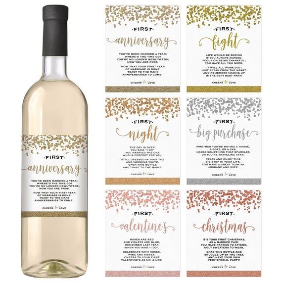 wine bottle labels with gold glitter confetti