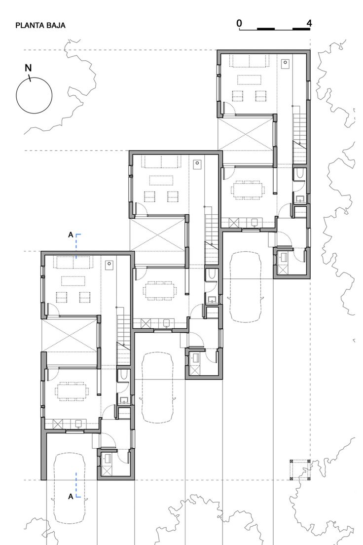 the floor plan for an apartment building with three levels and two rooms, including one bedroom