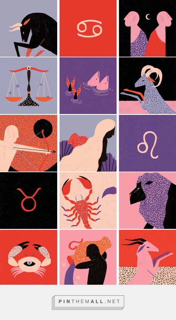 an image of zodiacs and their signs in different color scheme, including pink, purple, blue, red