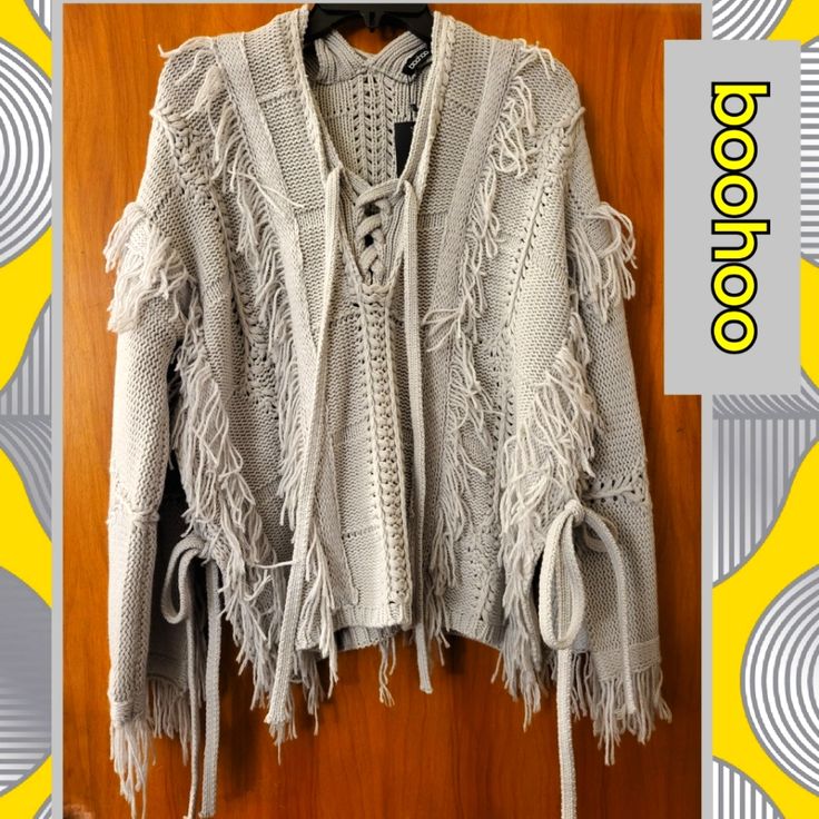 Unique And Chic Thick, Warm And Cozy Fringed, Tassel Embellishments Laced Up And Tie Front Bell Sleeves Ties On Each Side Nwt 100% Acrylic Trim 80% Acrylic/20% Wool Bohemian Fall Top With Tassels, Bohemian Top With Tassels For Fall, Bohemian Tops With Tassels For Fall, Spring Bohemian Sweater With Tassels, Bohemian Spring Sweater With Fringe, Winter Long Sleeve Tops With Tassels, Bohemian Fringe Sweater For Spring, Bohemian Fall Tops With Tassel Ties, Bohemian Tops With Tassel Ties For Fall