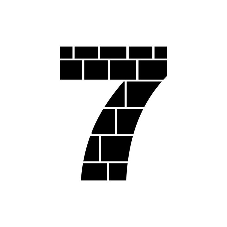 the number seven is made up of black bricks on a white background with an arrow pointing to it