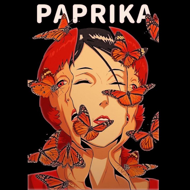 a woman with butterflies on her face and the words papika above her head