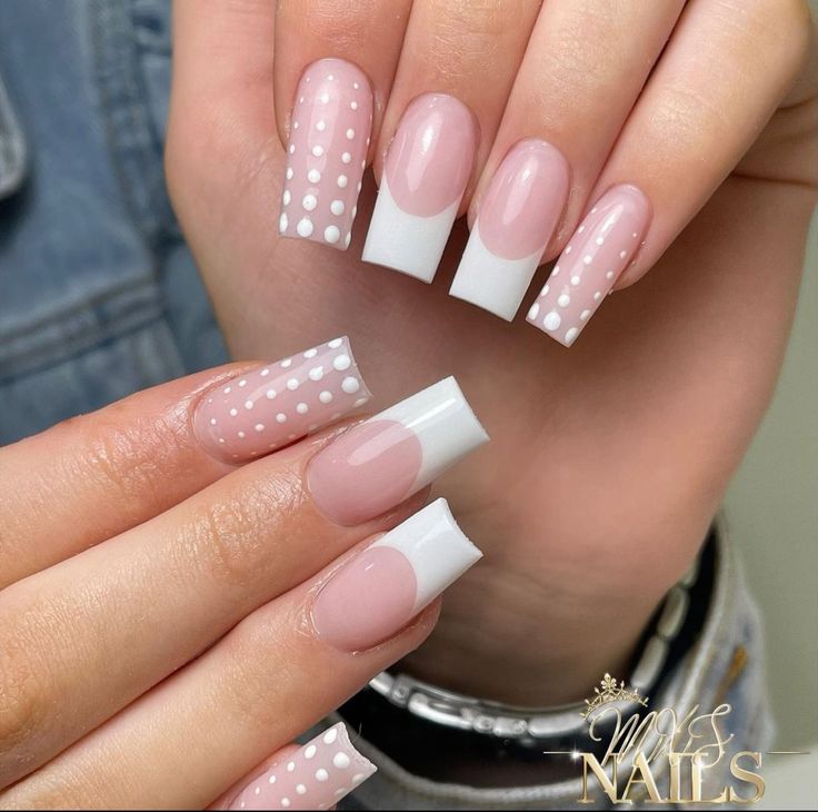 French Tip Nails Dots, French Tip Polka Dot Nails, Dot French Nails, Prom Prep, White French Tip, Polka Dot Nails, Dots Nails, French Tips, Neutral Nails