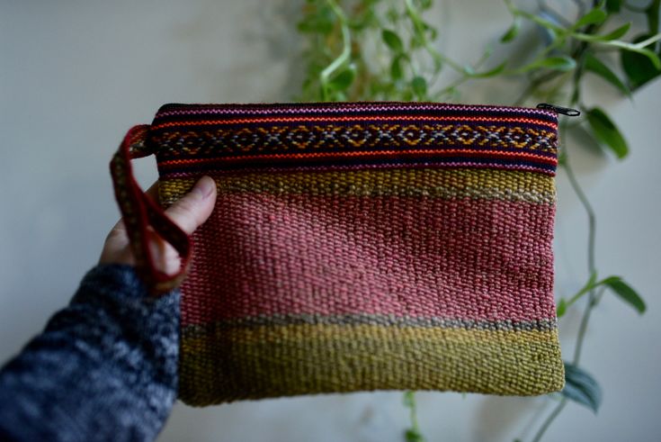 Pink and Green handmade pouch from the San Pedro market in Cusco, Peru. Multicolor Woven Rectangular Clutch, Multicolor Woven Pouch Clutch, Multicolor Woven Clutch As Gift, Multicolor Woven Clutch As A Gift, Multicolor Woven Pouch For Everyday Use, Natural Woven Rectangular Pouch, Bohemian Woven Travel Pouch, Brown Handwoven Pouch, Woven Clutch Pouch As Gift