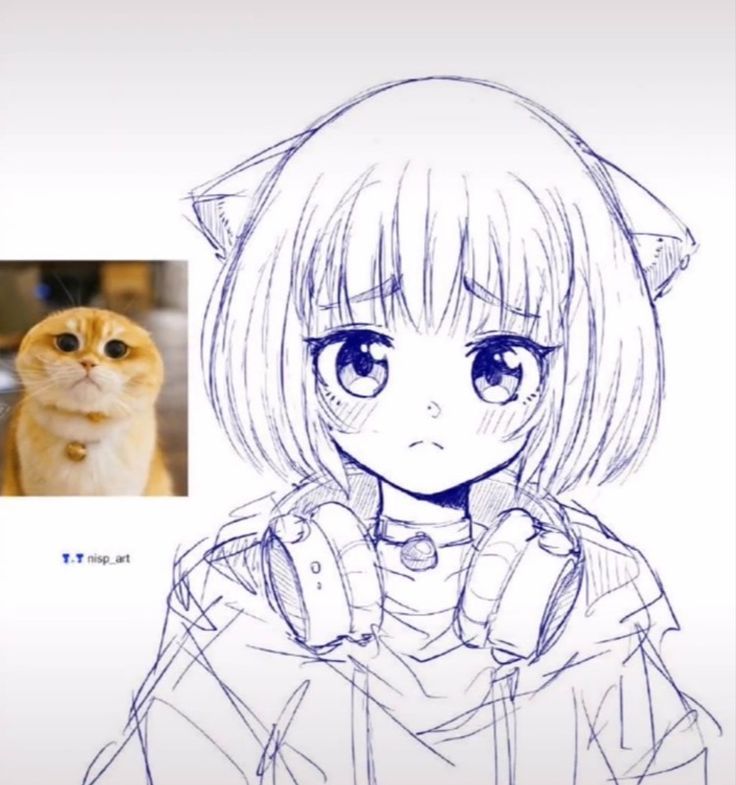 a drawing of a cat with an anime character's face next to the image