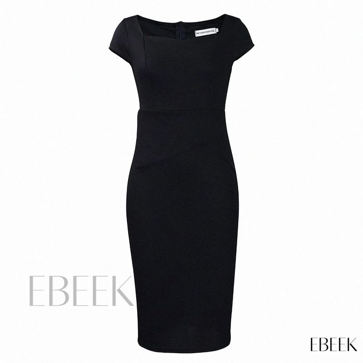 Short Sleeve Bodycon Dress Black Slim Fit Midi Bodycon Dress, Fitted Office Lady Bodycon Dress For Evening, Fitted Bodycon Office Dress For Evening, Fitted Bodycon Dress For Evening Office Wear, Black Slim Fit Knee-length Dress, Chic Black Slim Fit Dress, Black Slim Fit Chic Dress, Fitted Black Office Lady Dress, Black Fitted Office Lady Dress