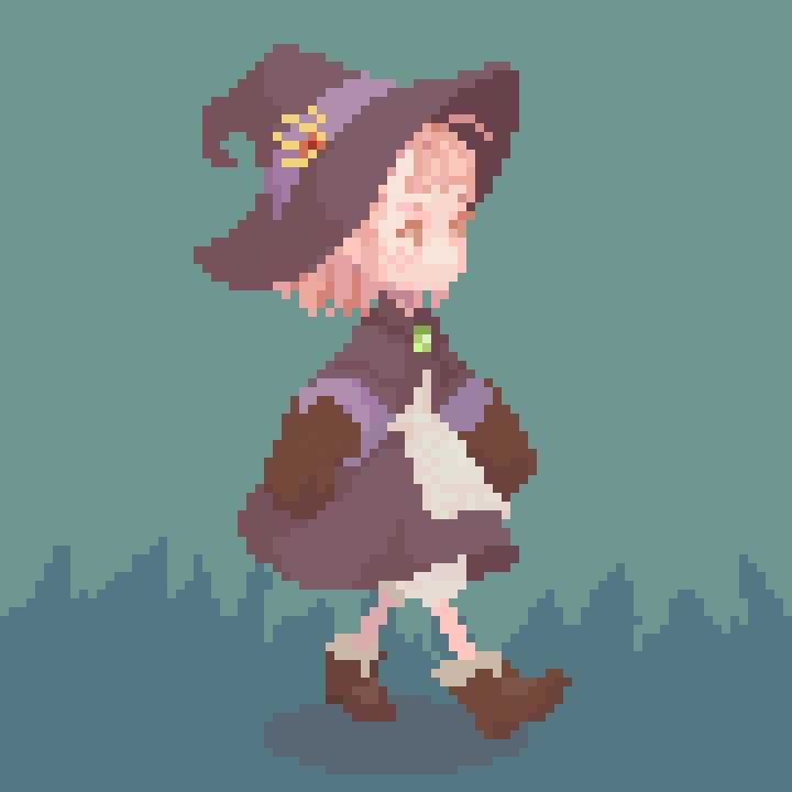 a pixellated image of a woman in a witch costume