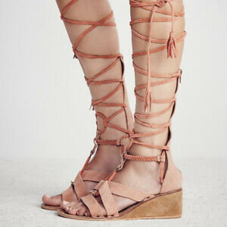 Free People Lace Up Gladiator Sandal With Back Zipper Closure. Size 38 Equivalent To A Us Women Size 8 Beach Suede Lace-up Sandals With Round Toe, Suede Lace-up Sandals For Beach With Round Toe, Casual High Heel Sandals For Festival, Brown Platform Lace-up Sandals For Summer, Brown Suede Lace-up Beach Sandals, Brown Suede Wedge Sandals For Spring, Brown Suede Lace-up Sandals For Beach, Bohemian Leather Wedge Sandals For Spring, Summer Suede Lace-up Sandals With Round Toe