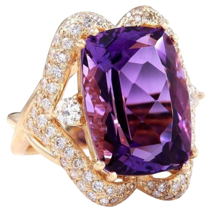 13.50 Carats Natural Amethyst and Diamond 14K Solid Yellow Gold Ring Total Natural Cushion Shaped Amethyst Weights: Approx. 12.00 Carats Amethyst Measures: 17.00 x 13mm Natural Round Diamonds Weight: Approx. 1.50 Carats (color G-H / Clarity SI1-SI2) Ring size: 7 (we offer free re-sizing upon request) Ring total weight: Approx. 12.00 grams Disclaimer: all weights, measurements and colors are approximate and may vary slightly from the listed dimensions or as seen in the image. All pictures are mag Emerald Cut Rings, Gold Cocktail, Etsy Gold Ring, Stylish Rings, Yellow Gold Engagement Rings, Yellow Gold Ring, Amethyst Gemstone, Moissanite Diamonds, Solid Yellow