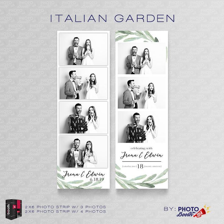 an italian garden photo booth card with three photos and the words, it's time to