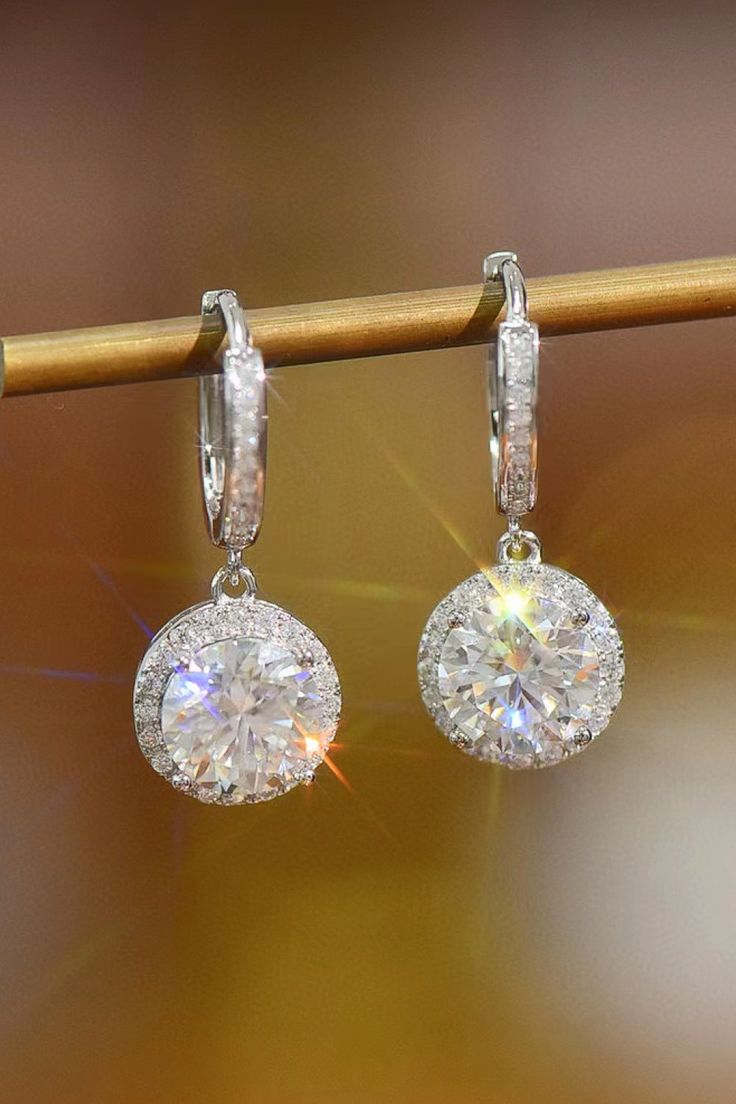 2 Carat Moissanite Round Drop Earrings - Earrings - FITGGINS Stones Craft, Platinum Earrings, Picture Style, Flatlay Styling, Photoshop Cc, Moissanite Jewelry, Silver Drop Earrings, Girls Jewelry, 2 Carat