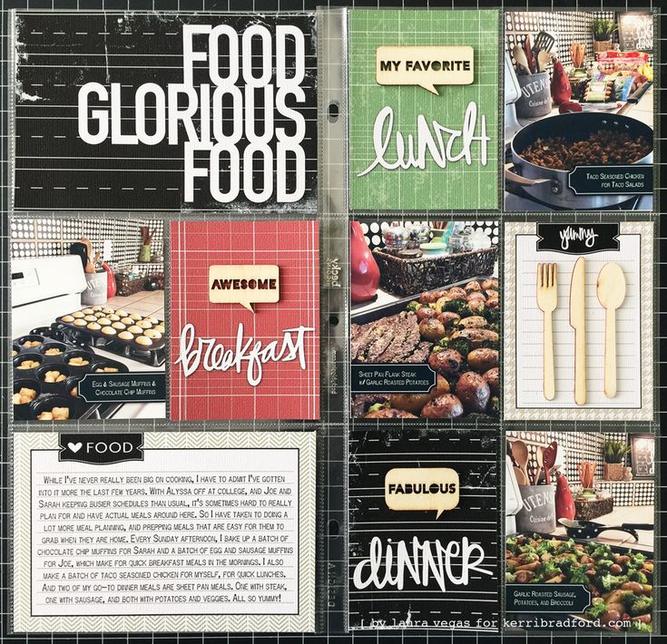 a collage of food related items with words on them, including an oven and utensils