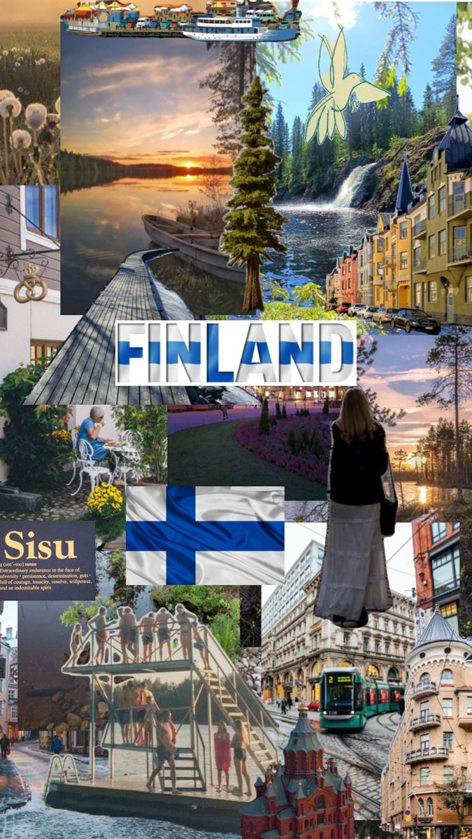 the collage shows many different things in finland