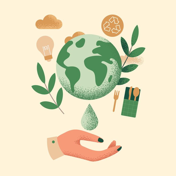 a hand holding a green earth surrounded by other items