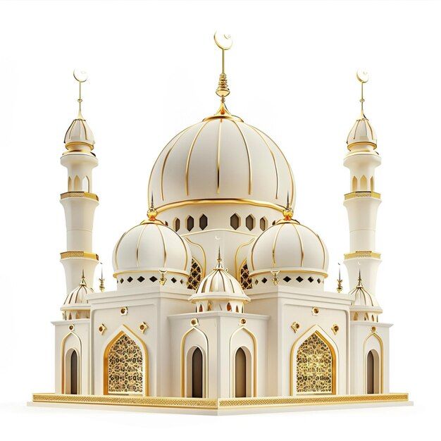 a large white and gold building with two domes on it's sides, in front of a white background