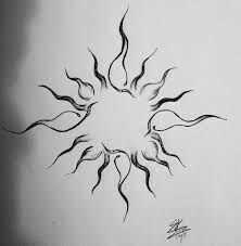 a black and white drawing of a sun