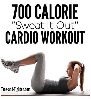 a woman doing an exercise with the words, 700 calorie sweat it out cardio workout