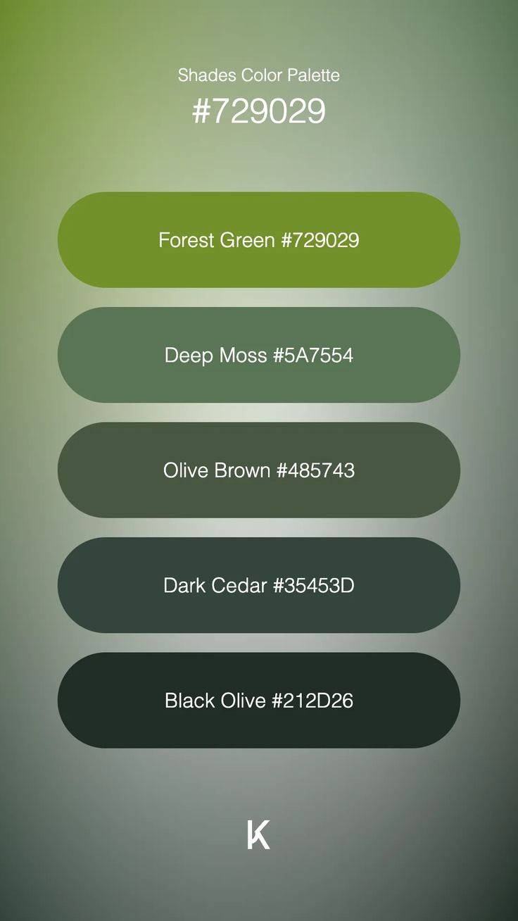 Shades Color Palette Forest Green #729029 · Deep Moss #5A7554 · Olive Brown #485743 · Dark Cedar #35453D · Black Olive #212D26 Dark Green Color Palette Hex Codes, Dark Olive Green Color Palette, Color Palette Forest Green, Color Palette Forest, Forest Green Color Palette, Green Color Combinations, Black Color Palette, Brown Color Schemes, Hex Color Palette