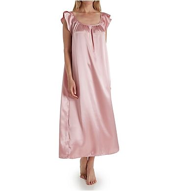 Amanda Rich Satin Long Gown with Flutter Sleeve Satin Long Gown, Satin Nightgown, Eileen West, Night Gowns, Short Gowns, Rich Women, Long Gown, Plus Size Lingerie, Flutter Sleeves