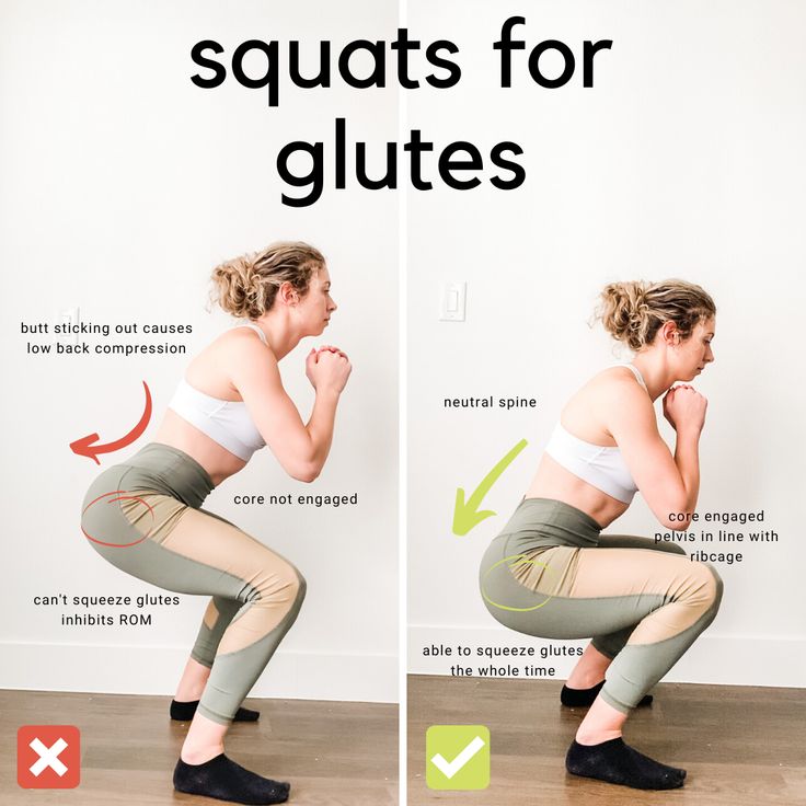 a woman doing squats for glutes in front of a white wall with the words squats for glutes on it