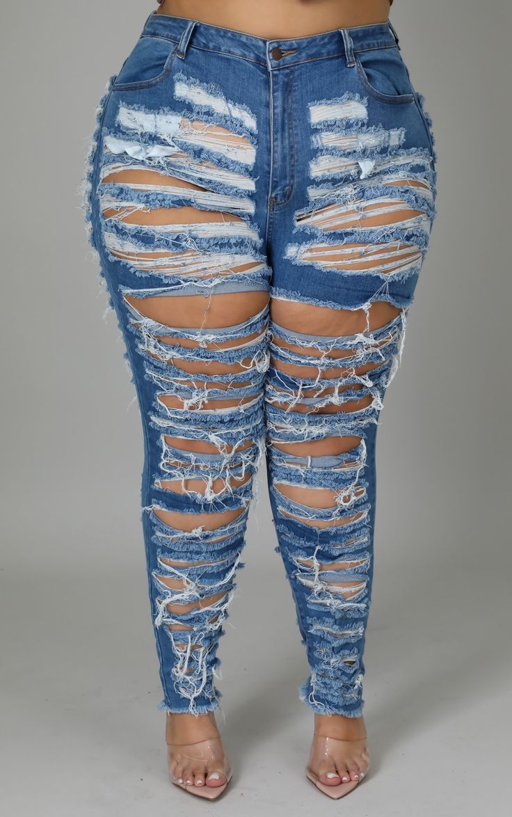 Jeans are stretch medium blue denim with distressed style at front leg and back of jeans. Jeans have belt loops to accommodate a 2in wide belt. Jeans has front button closure with zipper fly, distressed pocket details, metal buttons and rivets, ankle length tapered leg, and frayed hem at the bottom of jeans. NOTE* - Also available in Regular Size Material: 70% Cotton, 20% Polyester, 8% Rayon and 2% Spandex Jeans Style: Rip and Repair Tapered Leg Closure Style: Front Button Closure with Zipper Fl Belt Jeans, Womens Workout Outfits, Streetwear Men Outfits, Wide Belt, Light Blue Denim, Diamond Fashion, Art Clothes, Metal Buttons, Pocket Detail