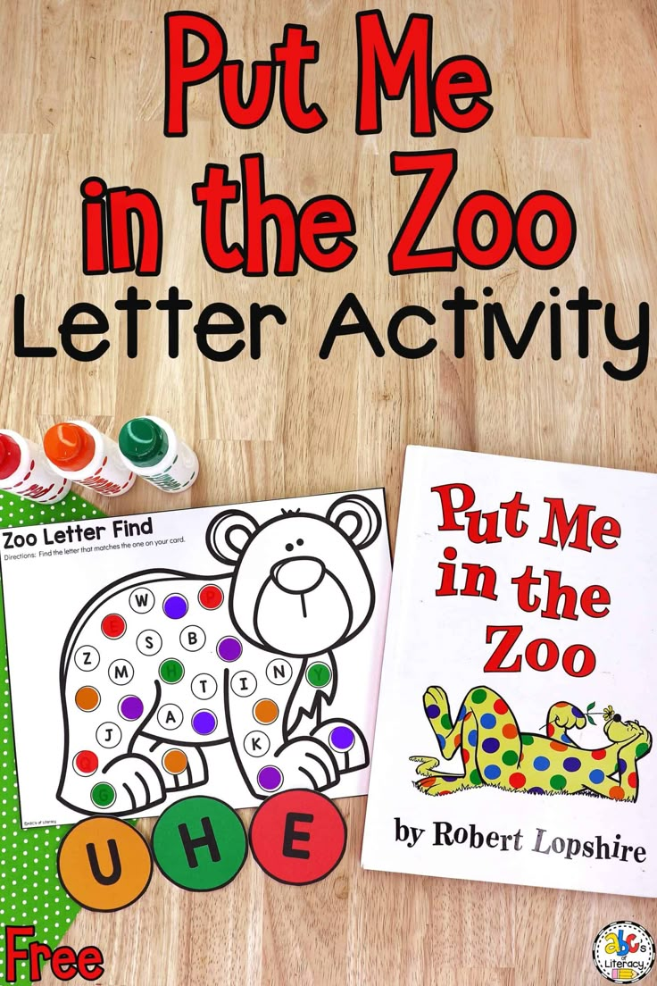 two children's books with the title put me in the zoo letter activity