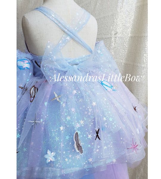 Galaxy Couture Dress – AlessandrasLittleBow Whimsical Blue Dress For Dress-up, Whimsical Blue Dress For Dress-up Occasions, Whimsical Blue Pageant Dress, Whimsical Summer Dress For Pageant, Whimsical Summer Pageant Dress, Whimsical Purple Tulle Dress, Multicolor Summer Pageant Dress, Multicolor Summer Dress For Pageant, Whimsical Purple Dress-up Dresses