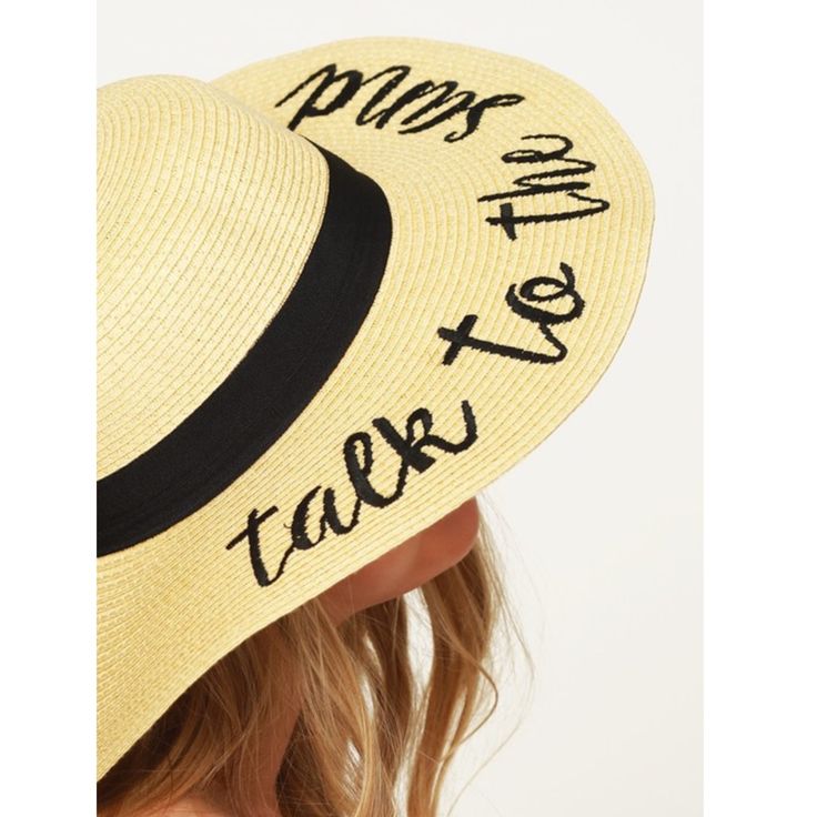 Floppy Embroidered Straw Sun Hat (Talk To The Sand) Round Sunhat “Talk To The Sand” Cursive Embroidered Print Black Band Trim. Natural 100% Paper Spot Clean Only One Size. Style #901399060 Bundle & Save!! 10% 3+ Items Casual Embroidered Sun Hat For Beach, Casual Embroidered Sun Hat For The Beach, Summer Embroidered Beige Hat, Trendy Embroidered Beach Hat, Spring Beach Hats With Letter Print, Casual Embroidered Sun Hat For Summer, Embroidered Sun Hat For Summer, Casual Wide Brim Hats With Embroidery, Casual Wide Brim Embroidered Hats