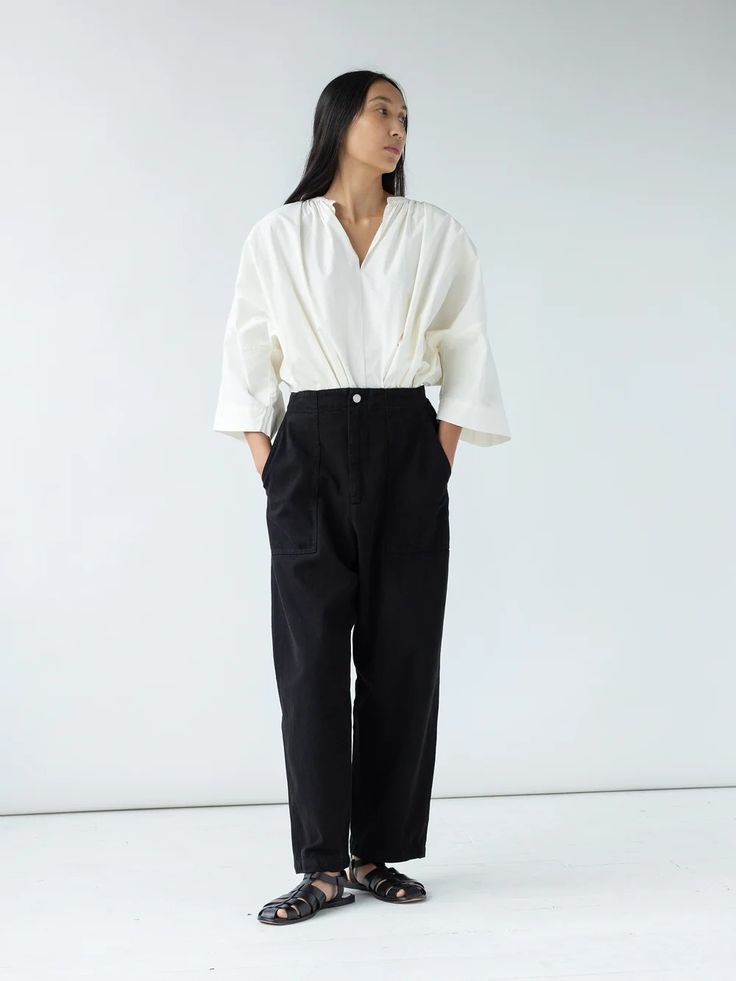 SHAINA MOTE | Painter Pant in Ochre – Shaina Mote Painters Pants, Casual Pant, The Painter, French Seam, Cotton Voile, Back Patch, Three Quarter, Herringbone, Clothing And Shoes