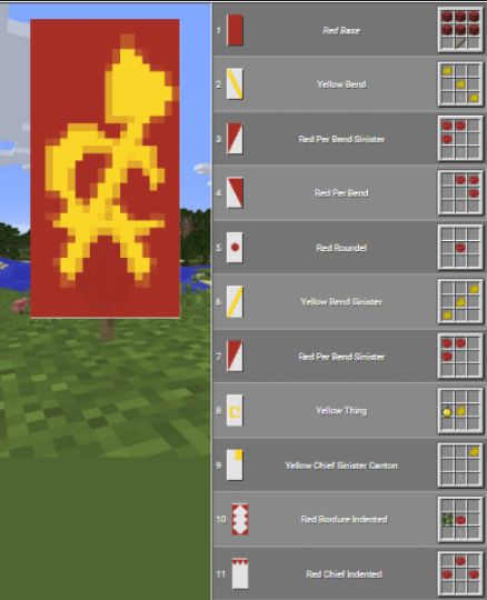 an image of a computer screen shot of a minecraft flag with the pixel style logo on it