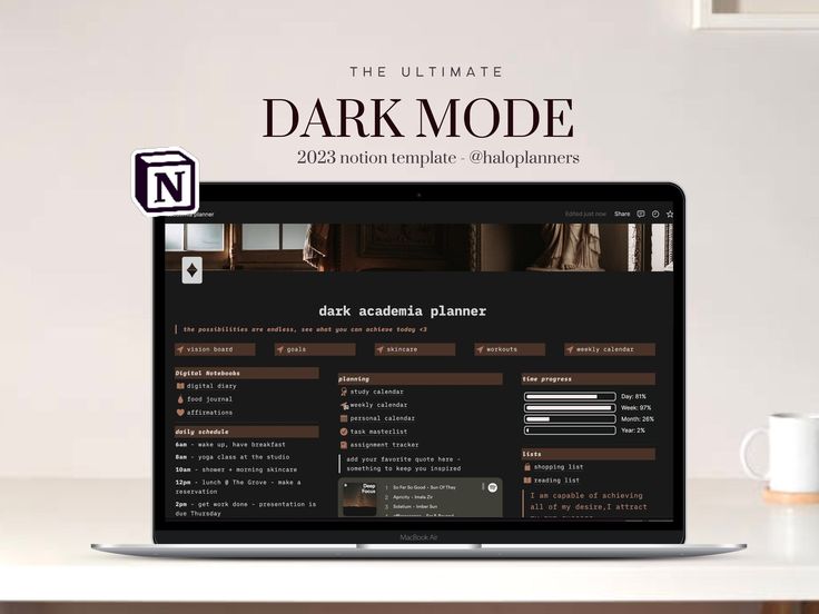 Notion Dashboard 2024 Notion Template | Dark Aesthetic Notion Setup, Notion Dark Mode, Notion Agenda, Notion Template For Work, Work Notion, Notion Templates For Students, Study Planner Free, Notion Tips, Notion Setup